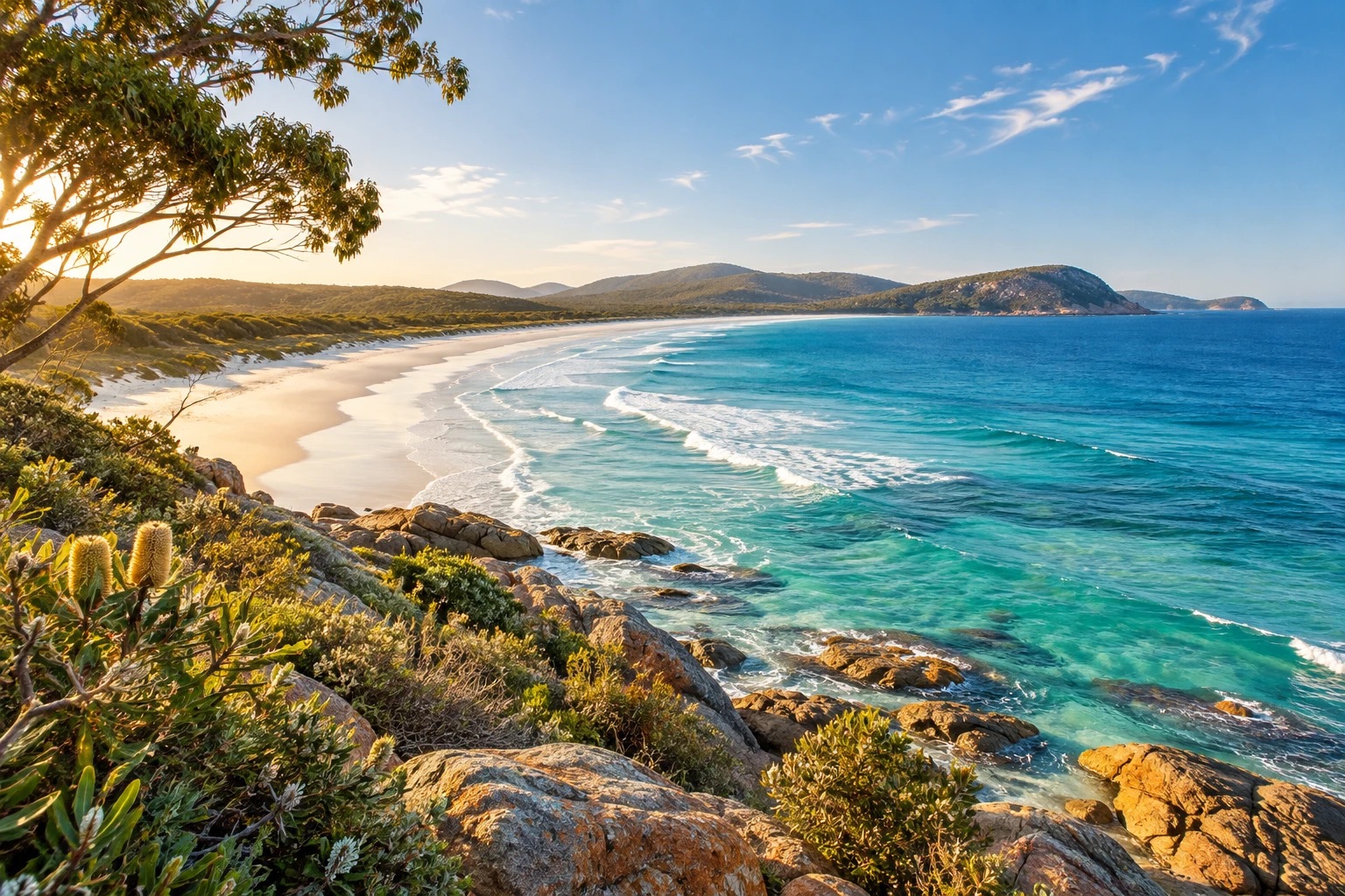 White sand, turquoise water and native coastal trees